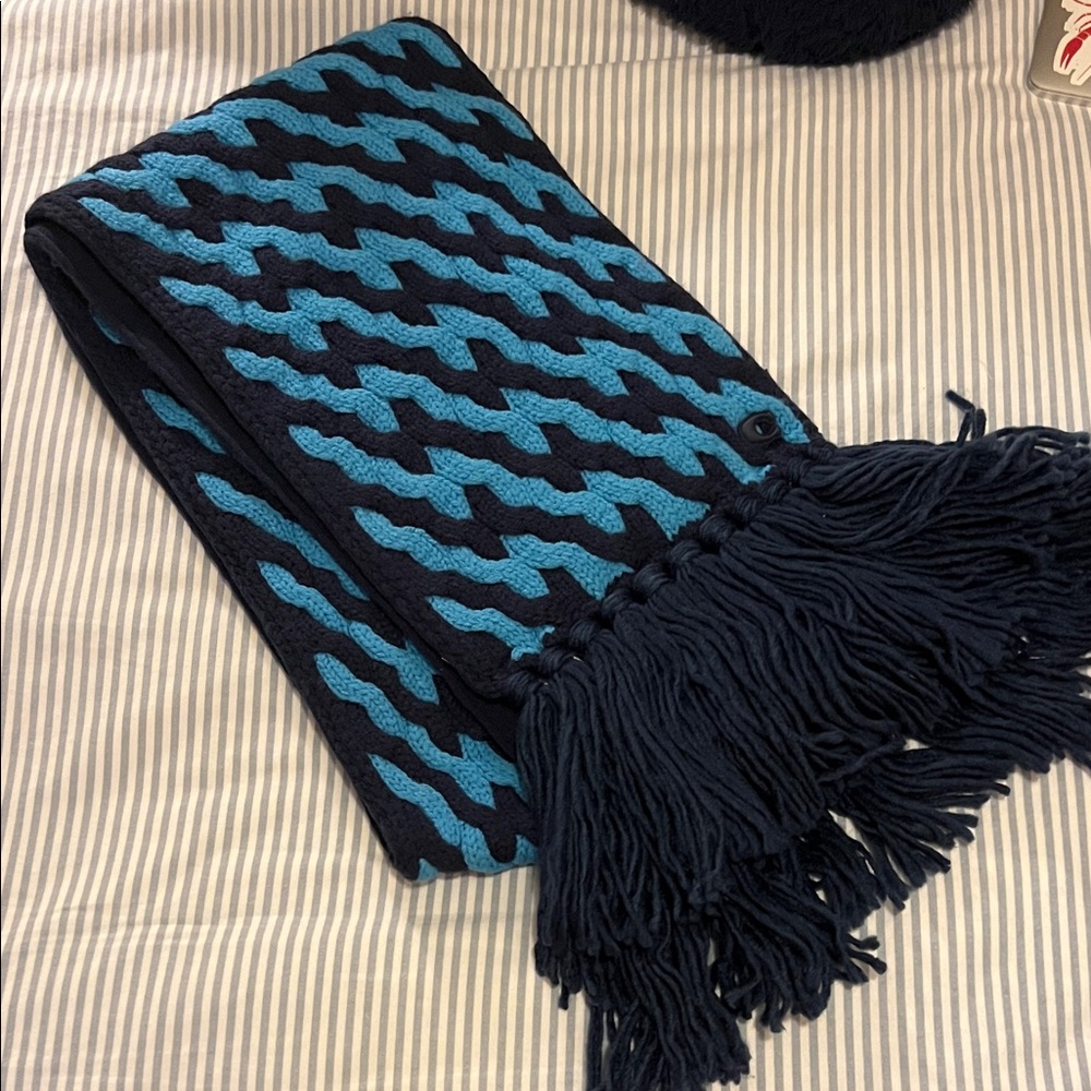 Coach Teal and Black Knit Scarf with Fringe